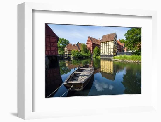 Little Boat in a Pond in the Old Town, Den Gamle By, Open Air Museum in Aarhus-Michael Runkel-Framed Photographic Print