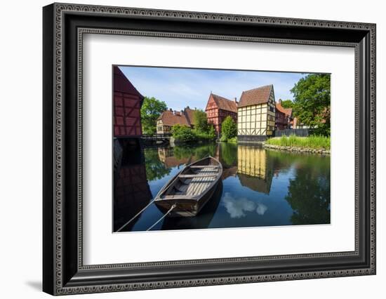 Little Boat in a Pond in the Old Town, Den Gamle By, Open Air Museum in Aarhus-Michael Runkel-Framed Photographic Print