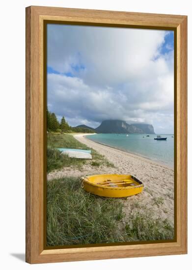 Little Boats Lying in the Grass in Front of Mount Lidgbird and Mount Gower in the Background-Michael Runkel-Framed Premier Image Canvas