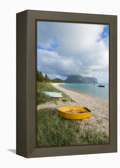 Little Boats Lying in the Grass in Front of Mount Lidgbird and Mount Gower in the Background-Michael Runkel-Framed Premier Image Canvas