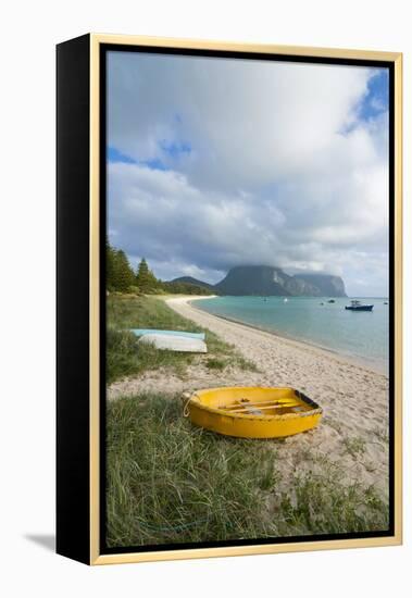 Little Boats Lying in the Grass in Front of Mount Lidgbird and Mount Gower in the Background-Michael Runkel-Framed Premier Image Canvas