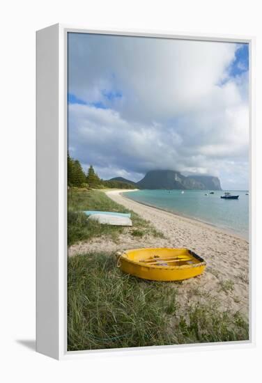 Little Boats Lying in the Grass in Front of Mount Lidgbird and Mount Gower in the Background-Michael Runkel-Framed Premier Image Canvas