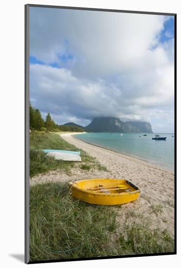 Little Boats Lying in the Grass in Front of Mount Lidgbird and Mount Gower in the Background-Michael Runkel-Mounted Photographic Print