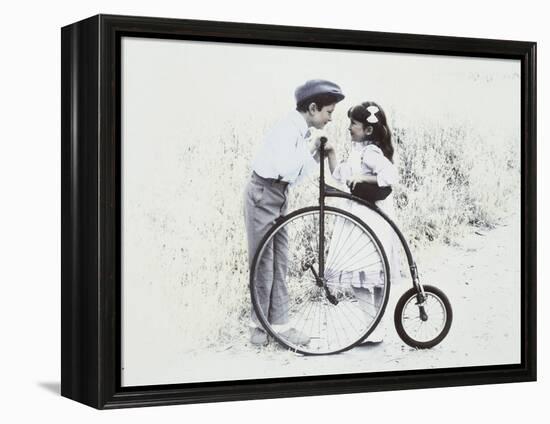 Little Boy and Girl by Old Fashioned Bicycle-Nora Hernandez-Framed Premier Image Canvas