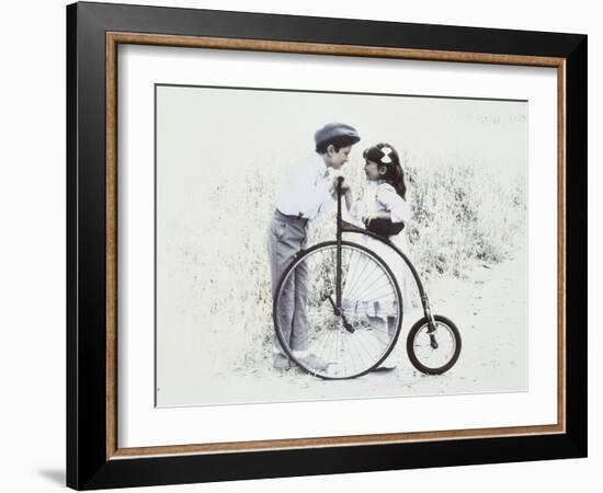 Little Boy and Girl by Old Fashioned Bicycle-Nora Hernandez-Framed Giclee Print