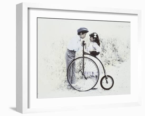 Little Boy and Girl by Old Fashioned Bicycle-Nora Hernandez-Framed Giclee Print
