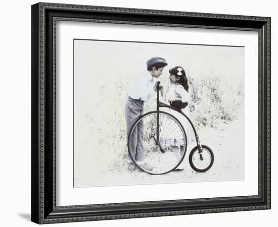 Little Boy and Girl by Old Fashioned Bicycle-Nora Hernandez-Framed Giclee Print