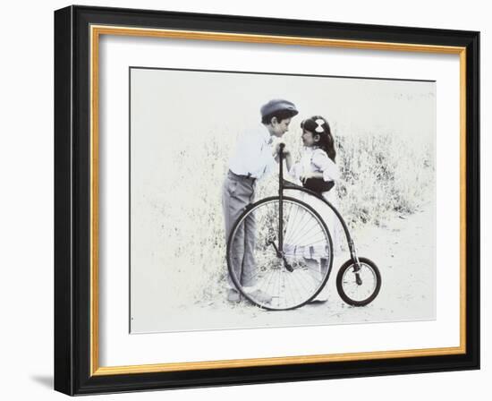 Little Boy and Girl by Old Fashioned Bicycle-Nora Hernandez-Framed Giclee Print