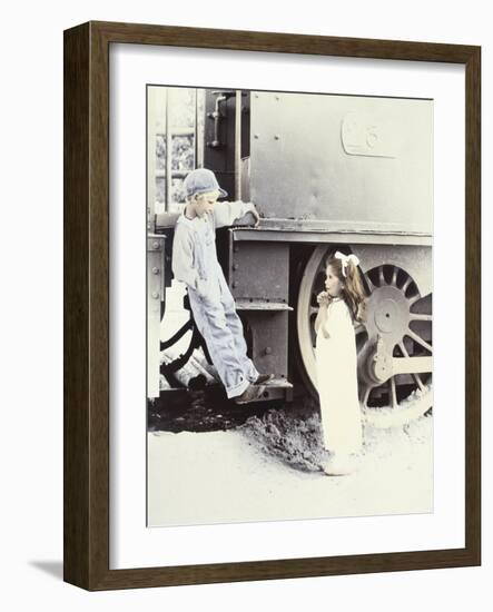 Little Boy and Girl by Train-Nora Hernandez-Framed Giclee Print