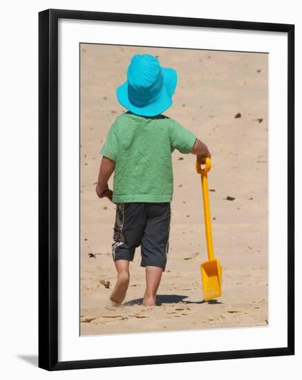 Little Boy and Spade on Beach, Gold Coast, Queensland, Australia-David Wall-Framed Photographic Print