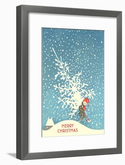 Little Boy Carrying Christmas Tree-null-Framed Art Print