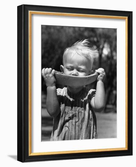 Little Boy Eating a Watermelon-John Phillips-Framed Photographic Print