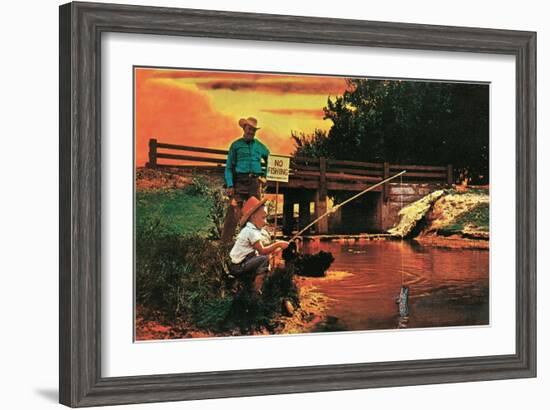 Little Boy Fishing by Sign-null-Framed Art Print