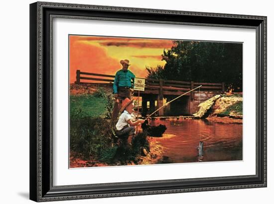 Little Boy Fishing by Sign-null-Framed Art Print