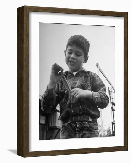 Little Boy Holding His New Pet Snake-Carl Mydans-Framed Photographic Print