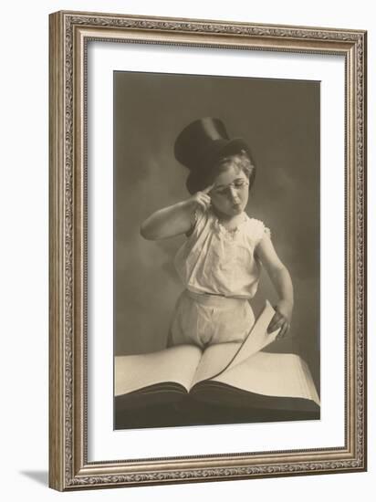 Little Boy in Top Hat Reading Book-null-Framed Art Print