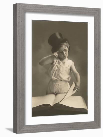 Little Boy in Top Hat Reading Book-null-Framed Art Print