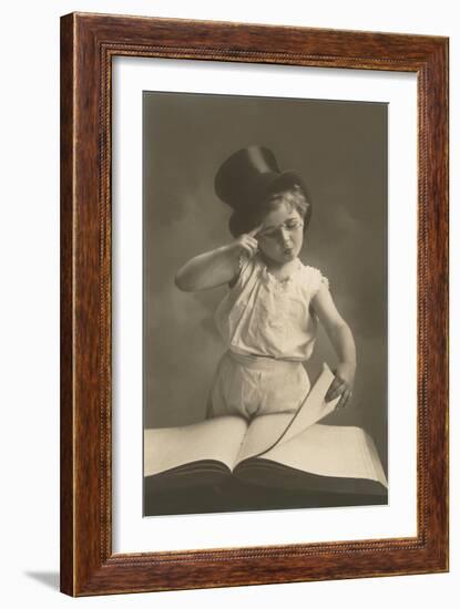 Little Boy in Top Hat Reading Book-null-Framed Art Print