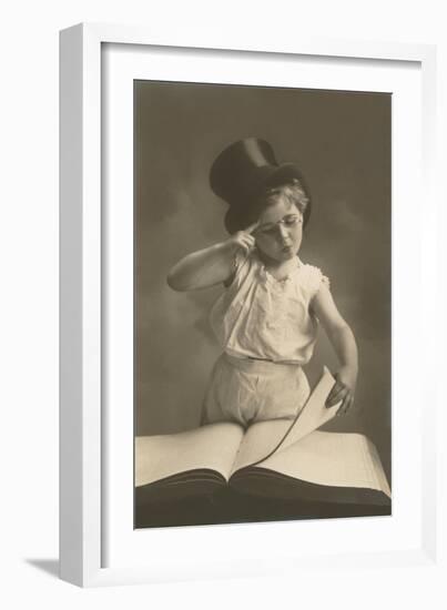 Little Boy in Top Hat Reading Book-null-Framed Art Print