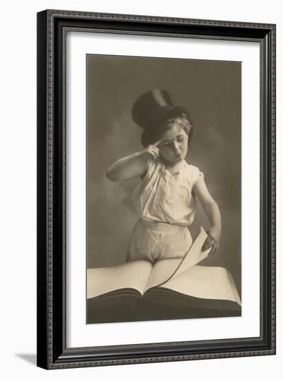 Little Boy in Top Hat Reading Book-null-Framed Art Print