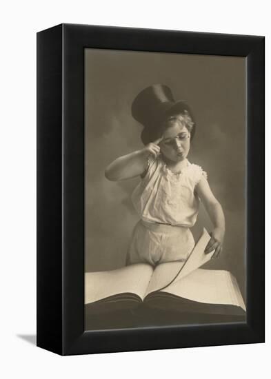 Little Boy in Top Hat Reading Book-null-Framed Stretched Canvas