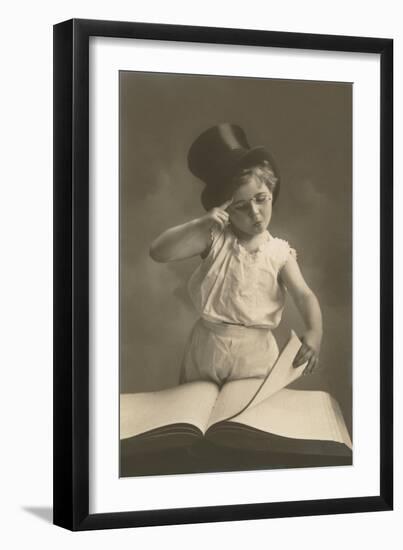 Little Boy in Top Hat Reading Book-null-Framed Premium Giclee Print