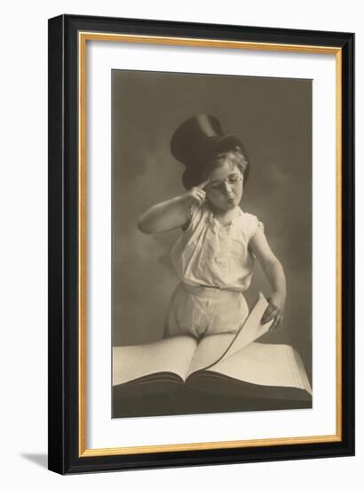 Little Boy in Top Hat Reading Book-null-Framed Premium Giclee Print