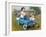 Little Boy in Toy Car with Girl Leaning on it Outside Old Fashioned Diner-David Lindsley-Framed Giclee Print