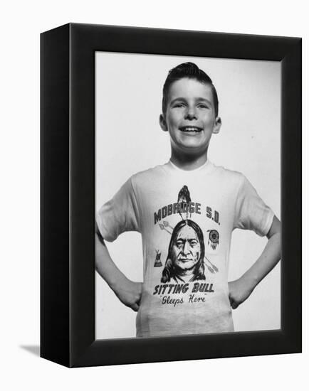Little Boy Modeling Sitting Bull T-Shirt-Al Fenn-Framed Premier Image Canvas