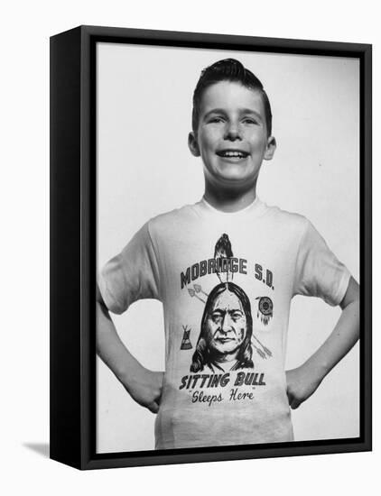 Little Boy Modeling Sitting Bull T-Shirt-Al Fenn-Framed Premier Image Canvas