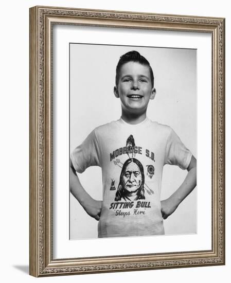 Little Boy Modeling Sitting Bull T-Shirt-Al Fenn-Framed Photographic Print