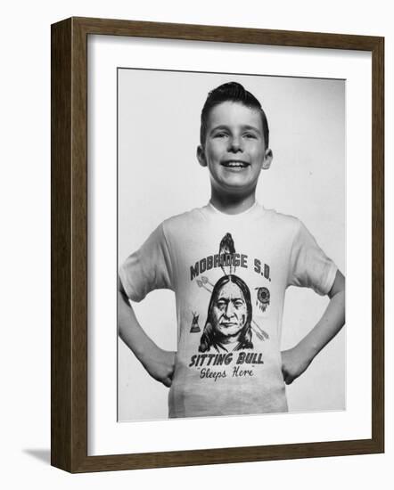 Little Boy Modeling Sitting Bull T-Shirt-Al Fenn-Framed Photographic Print