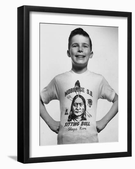 Little Boy Modeling Sitting Bull T-Shirt-Al Fenn-Framed Photographic Print