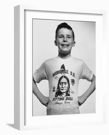 Little Boy Modeling Sitting Bull T-Shirt-Al Fenn-Framed Photographic Print