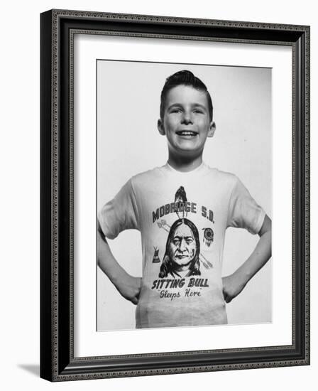 Little Boy Modeling Sitting Bull T-Shirt-Al Fenn-Framed Photographic Print