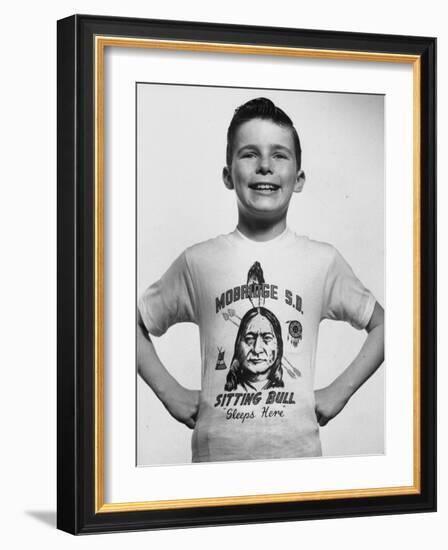 Little Boy Modeling Sitting Bull T-Shirt-Al Fenn-Framed Photographic Print