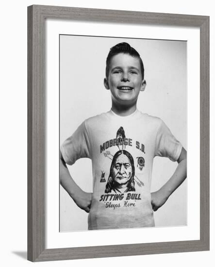 Little Boy Modeling Sitting Bull T-Shirt-Al Fenn-Framed Photographic Print