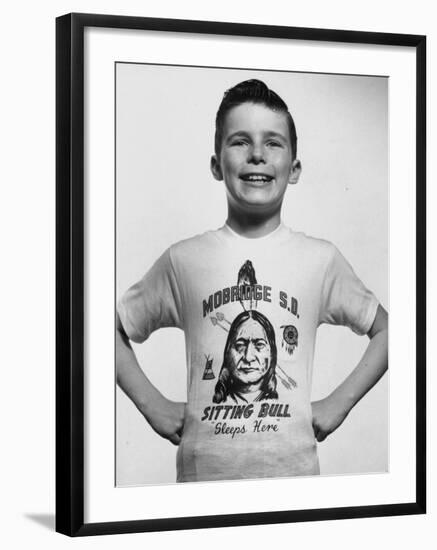 Little Boy Modeling Sitting Bull T-Shirt-Al Fenn-Framed Photographic Print