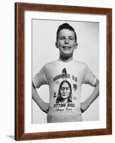 Little Boy Modeling Sitting Bull T-Shirt-Al Fenn-Framed Photographic Print