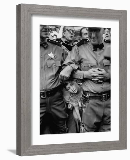 Little Boy Peeking Between Police Men to See Dwight D. Eisenhower Give His Speech-Ralph Morse-Framed Photographic Print