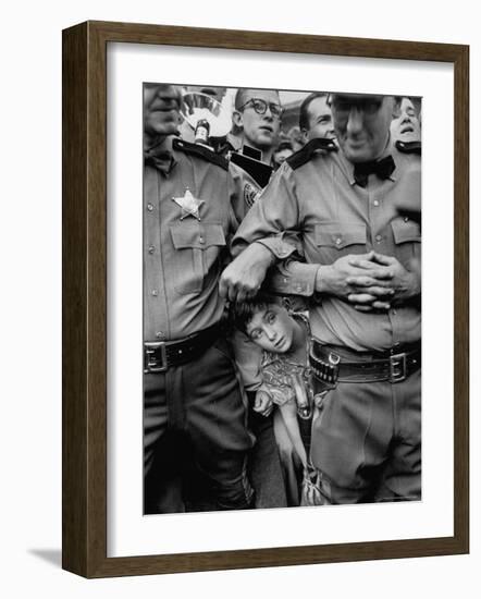 Little Boy Peeking Between Police Men to See Dwight D. Eisenhower Give His Speech-Ralph Morse-Framed Photographic Print