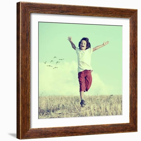 Little Boy Running Feeling Happiness and Freedom-zurijeta-Framed Photographic Print