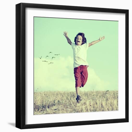 Little Boy Running Feeling Happiness and Freedom-zurijeta-Framed Photographic Print