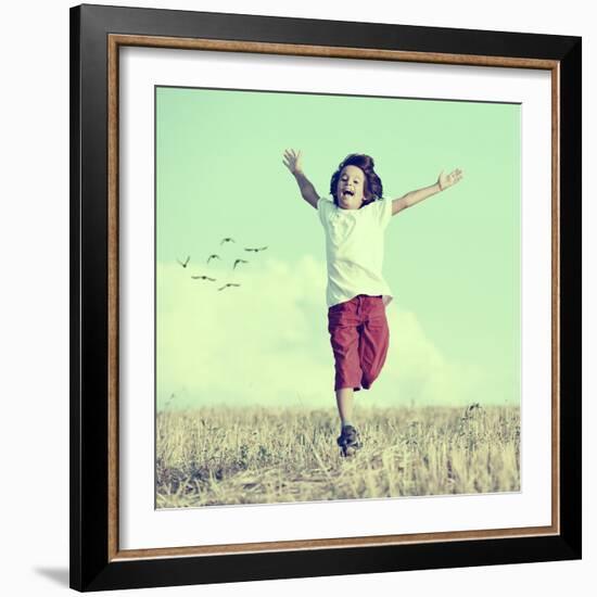 Little Boy Running Feeling Happiness and Freedom-zurijeta-Framed Photographic Print