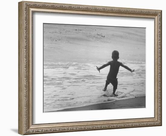 Little Boy Trying to Surf-Allan Grant-Framed Photographic Print