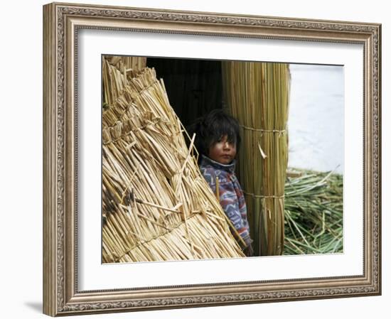 Little Boy, Uros Floating Reed Island, Lake Titicaca, Peru, South America-Jane Sweeney-Framed Photographic Print