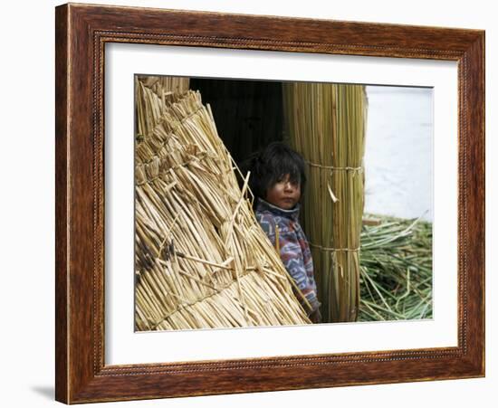 Little Boy, Uros Floating Reed Island, Lake Titicaca, Peru, South America-Jane Sweeney-Framed Photographic Print