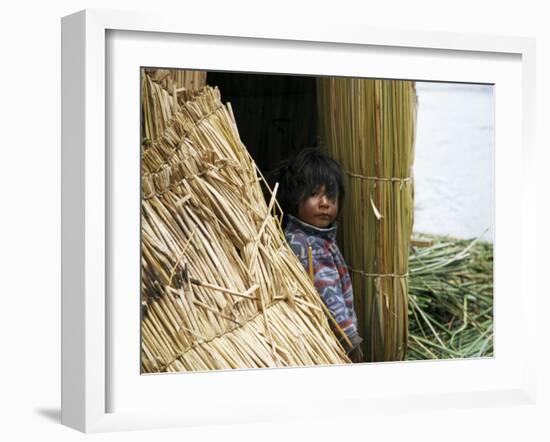 Little Boy, Uros Floating Reed Island, Lake Titicaca, Peru, South America-Jane Sweeney-Framed Photographic Print