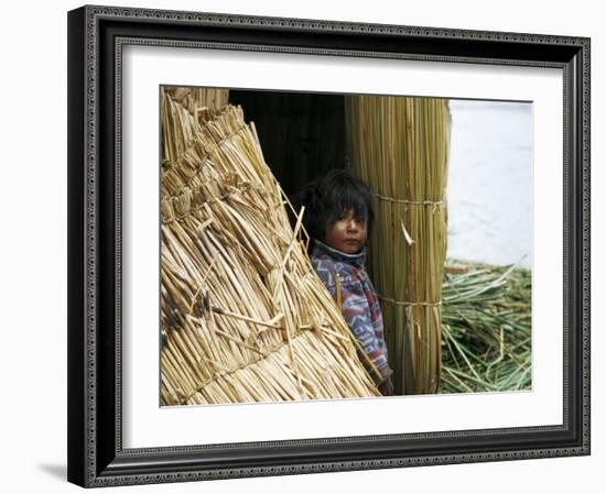 Little Boy, Uros Floating Reed Island, Lake Titicaca, Peru, South America-Jane Sweeney-Framed Photographic Print