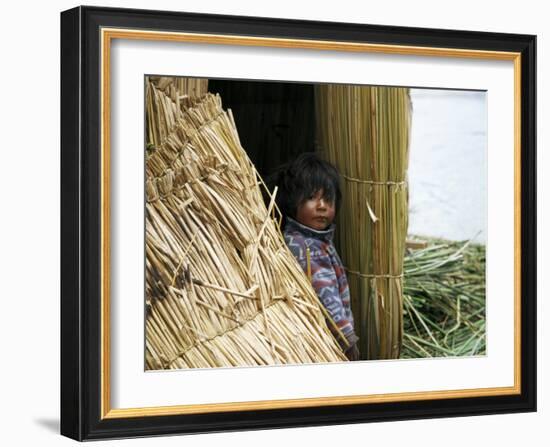 Little Boy, Uros Floating Reed Island, Lake Titicaca, Peru, South America-Jane Sweeney-Framed Photographic Print